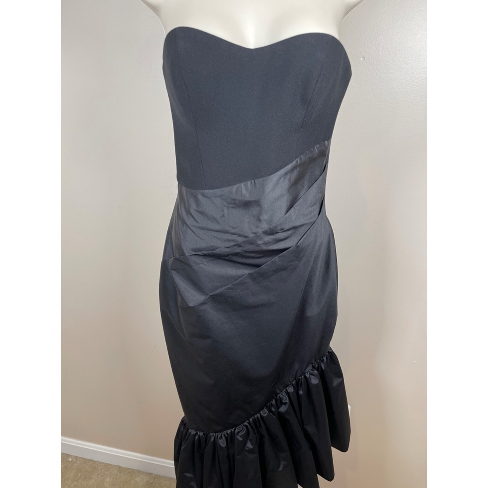 Rasario Ruffled Silk And Crepe Corset Strapless Black Midi Dress Size 4 — image 4 of 8